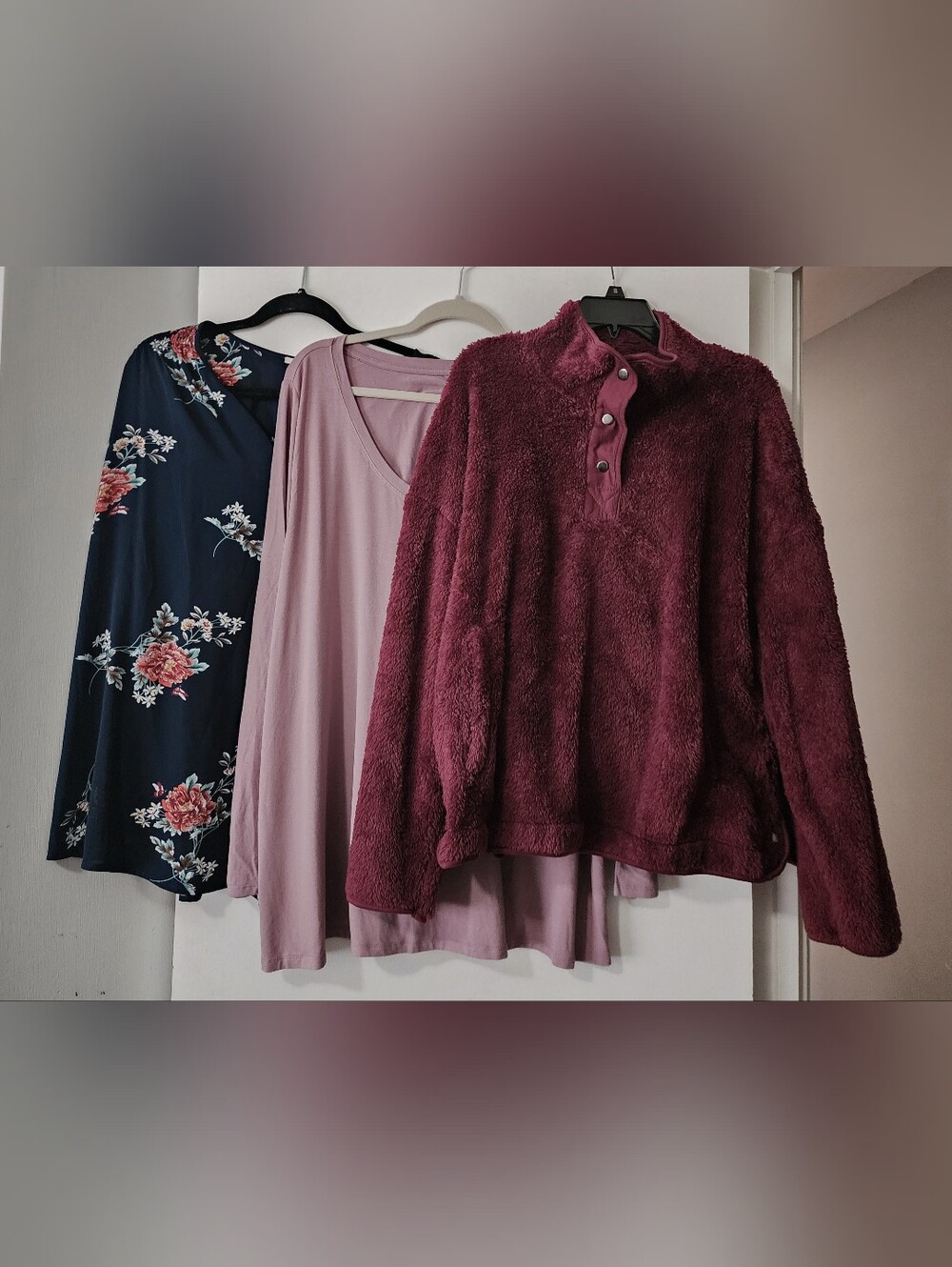 Women’s 3-Piece Plus Size Lot Sherpa Pullover + 2 Long Sleeve Floral Tops 3X